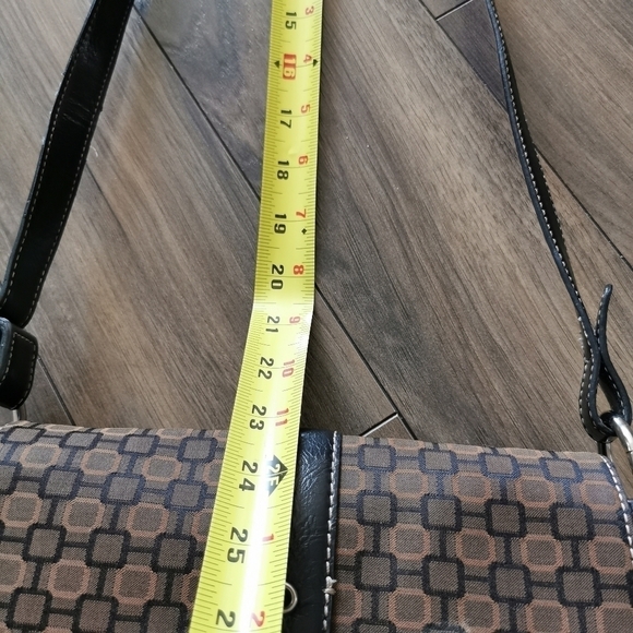 Brown GEOMETRIC printed canvas and leather messenger crossbody bag - Picture 9 of 13